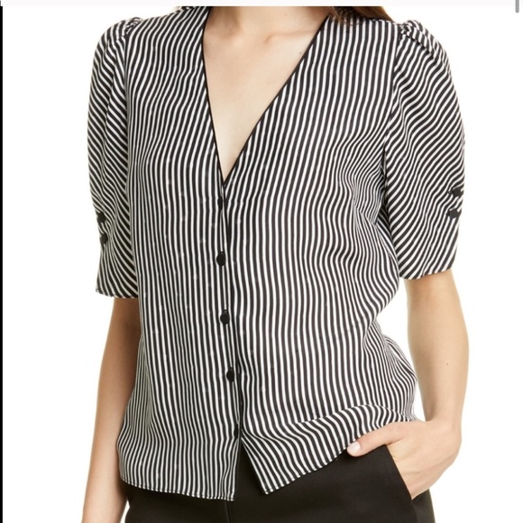 Olivia Stripe Silk Top Frame Denim Multi Stripe - Picture 2 of 8